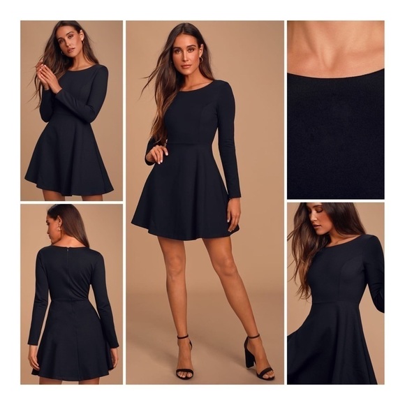 LULUS Forever Chic Black Long Sleeve Dress - Picture 1 of 14